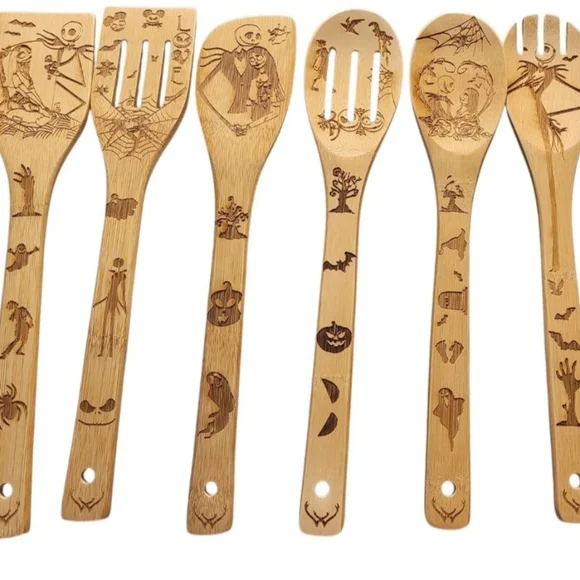NWOT Wooden Spoon And Spatula 6 Pc Set Nightmare Before Christmas - Picture 2 of 7